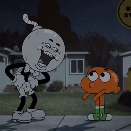 Cartoon Character Laughing Bomb on Head Beside Another