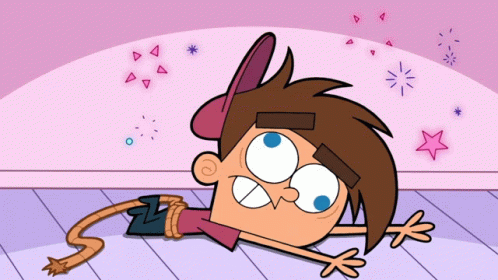 Cartoon Character Laying on Floor Pink Background