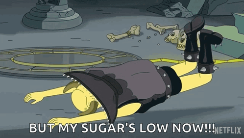 Cartoon Character Laying on Ground But My Sugar's Low Now Netflix