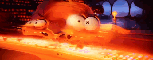 Cartoon Character Laying on Keyboard with Flame from Mouth