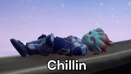 Cartoon Character Laying On Railing Saying Chillin GIF