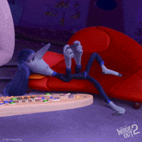 Cartoon Character Laying on Red Couch from Inside Out 2