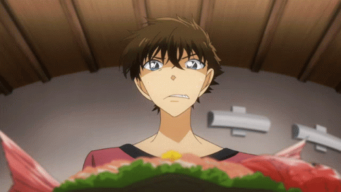 Cartoon Character Looking at Plate of Food