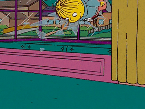 Cartoon Character Looking Out Broken Window