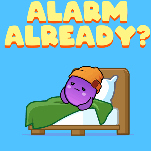 Cartoon Character Lying in Bed Alarm Already Written