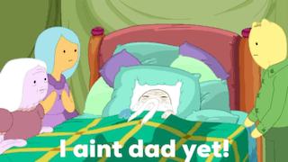Cartoon Character Lying in Bed I Ain't Dad Yet