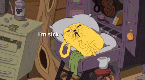 Cartoon Character Lying in Bed Saying Im Sick