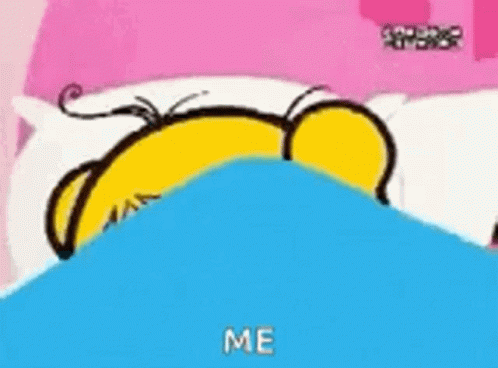 Cartoon Character Lying in Bed Saying Me