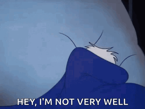 Cartoon Character Lying in Bed Saying Not Well
