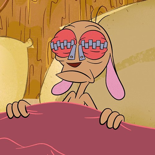 Cartoon Character Lying in Bed With Zipper on Nose