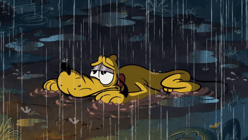 Cartoon Character Lying in Rain