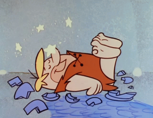 Cartoon Character Lying on Ground Surrounded by Broken Glass