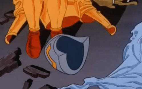 Cartoon Character Lying On Ground With Broken Helmet GIF