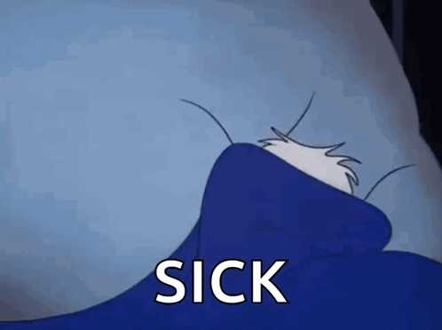 Cartoon Character Lying Under Blue Blanket Sick