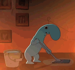 Cartoon Character Mopping Floor Next To Bucket GIF