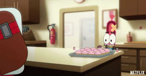 Cartoon Character Next To Cupcake Tray With Netflix GIF