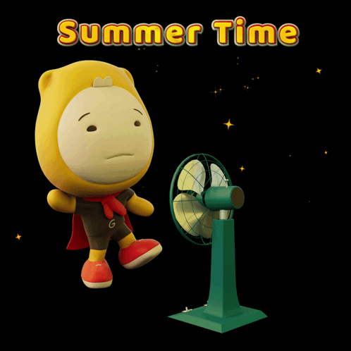 Cartoon Character Next to Fan Summer Time