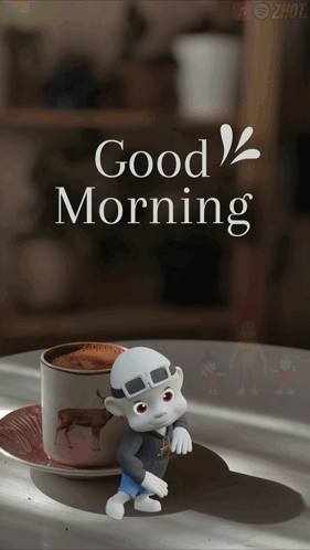 Cartoon Character Next to Good Morning Coffee