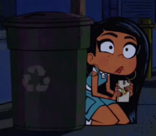 Cartoon Character Next to Recycling Bin