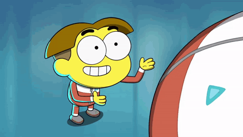 Cartoon Character Next to Red and White D Object