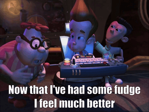 Cartoon Character Now That I've Had Fudge I Feel Better GIF