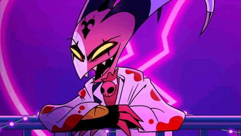 Cartoon Character On Balcony With Purple Background Looking At Camera GIF