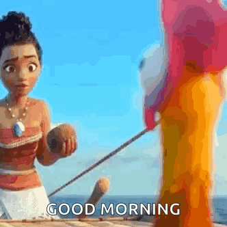 Cartoon Character on Boat Saying Good Morning