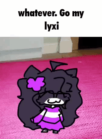Cartoon Character on Pink Rug Whatever Go My Lyxi
