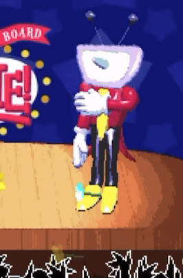 Cartoon Character On Stage Saying Board GIF