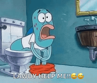 Cartoon Character on Toilet Asking for Help