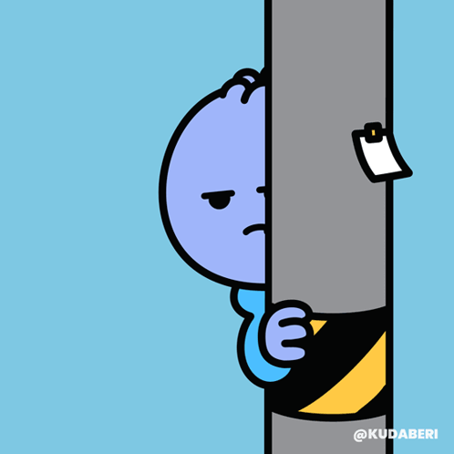 Cartoon Character Peeking From Behind Pole Saying Kudaberi GIF