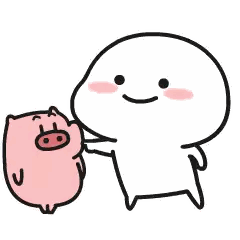 Cartoon Character Petting Pink Pig on Cheek