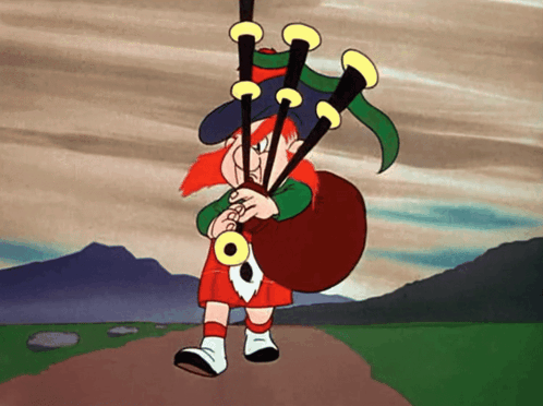 Cartoon Character Playing Bagpipe on Path