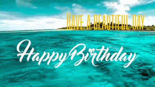 Cartoon Character Playing Guitar on Beach Says Rockin Birthday