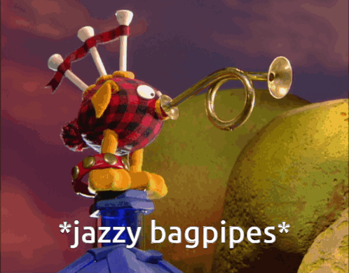 Cartoon Character Playing Trumpet Jazzy Bagpipes