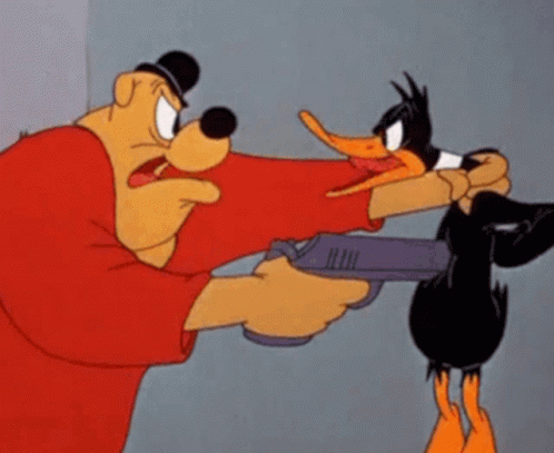 Cartoon Character Pointing Gun at Another