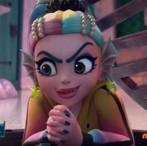 Cartoon Character Rainbow Hair and Blue Nails