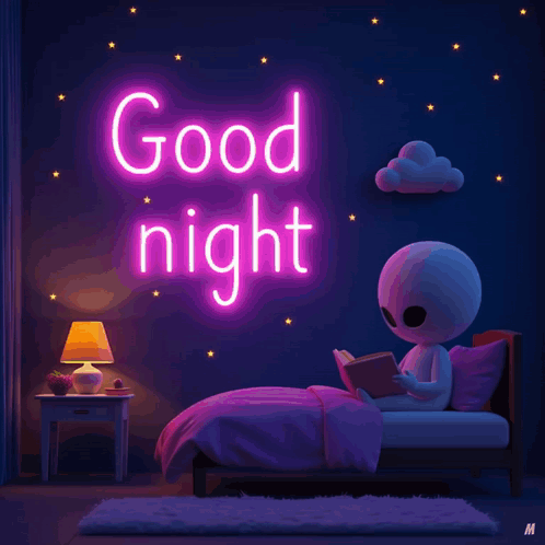 Cartoon Character Reading Book Good Night
