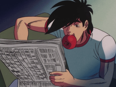 Cartoon Character Reading Newspaper With Tomato in Mouth