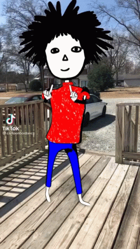 Cartoon Character Red Shirt Blue Pants on Deck