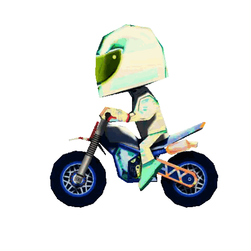 Cartoon Character Riding Blue Dirt Bike