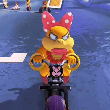 Cartoon Character Riding Motorcycle With Purple Tire