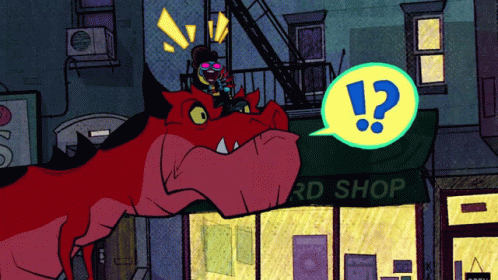 Cartoon Character Riding Red Dinosaur