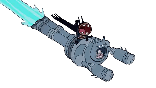 Cartoon Character Riding Robot with Blue Flame