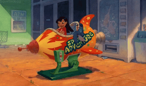 Cartoon Character Riding Rocket Saying Space Adventure GIF