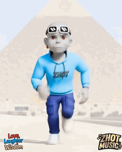 Cartoon Character Running by Pyramid, Love Laughter Wisdom