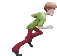 Cartoon Character Running in Green Shirt and Red Pants