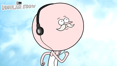 Cartoon Character Running In Park With CN Regular Show Logo GIF