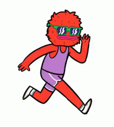 Cartoon Character Running in Purple Tank Top and Sunglasses
