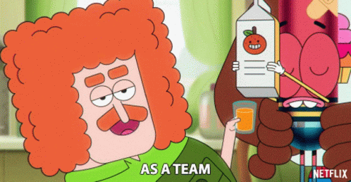 Cartoon Character Saying As A Team Holding Juice GIF